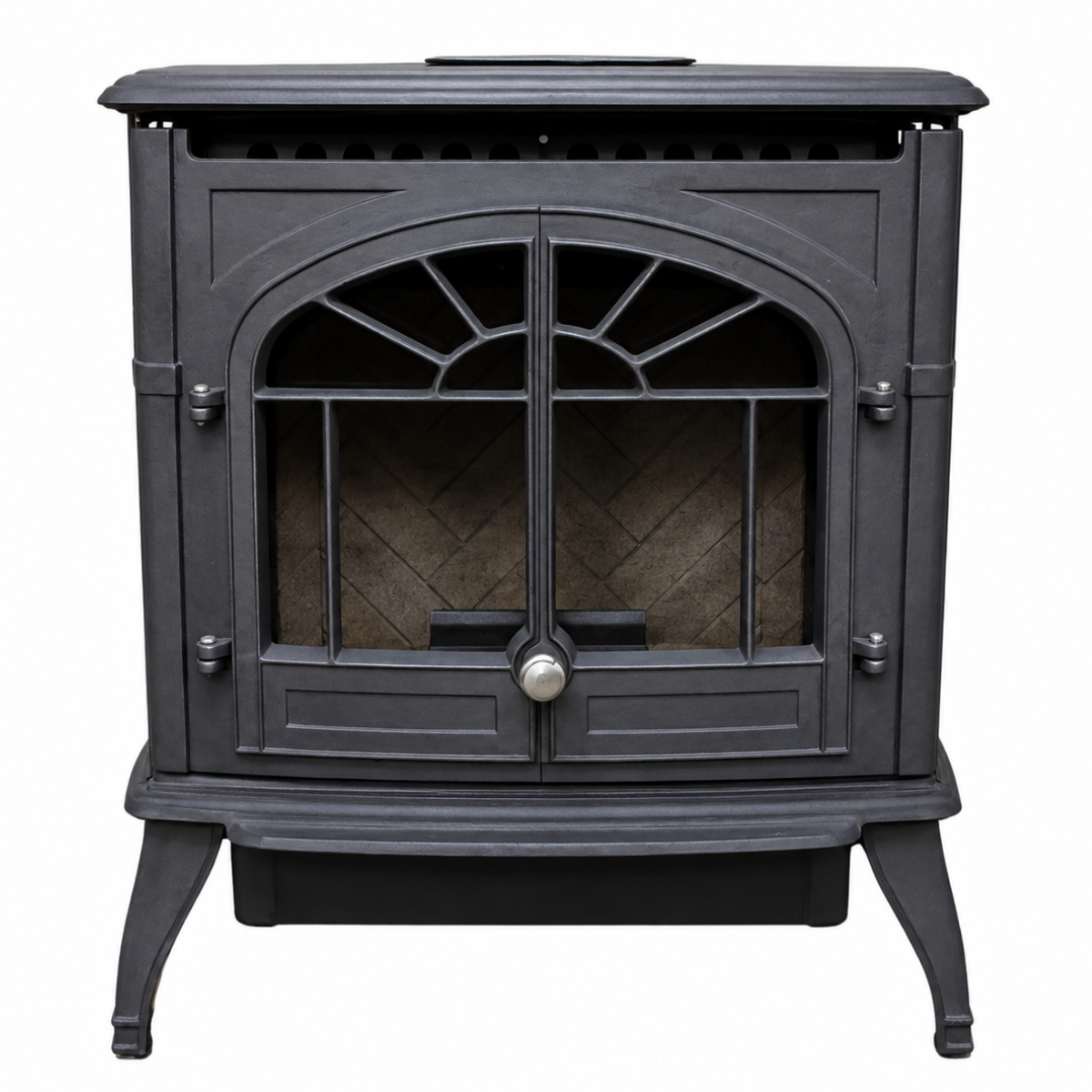 Enviro Empress pellet stove with traditional cast-style design and large glass door