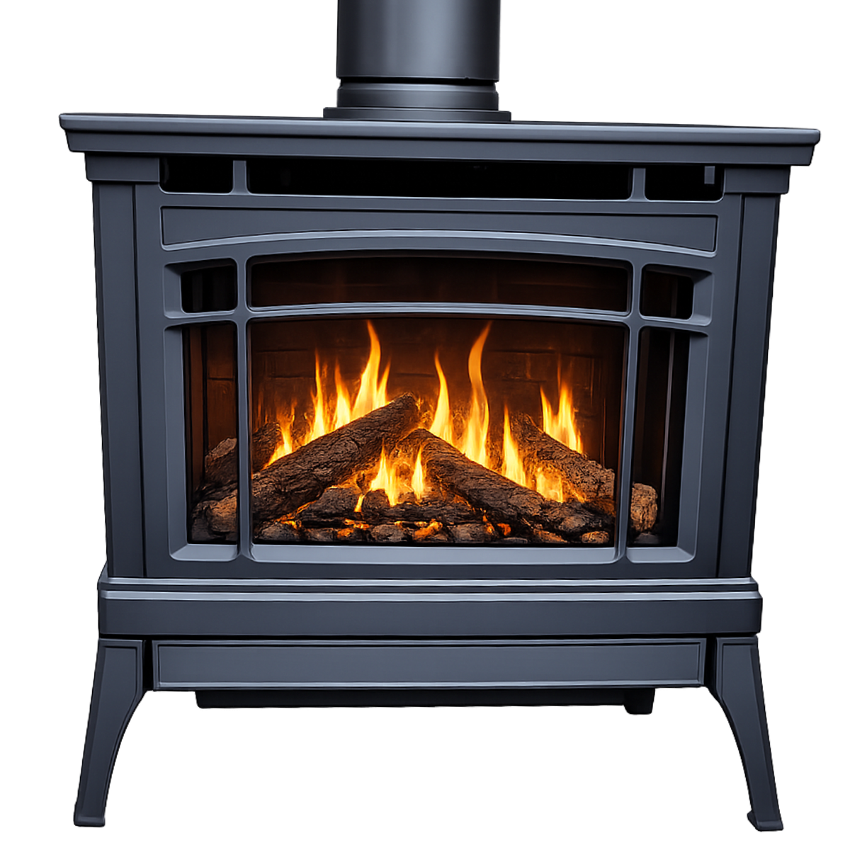 Enviro Westley cast-style direct vent gas stove in matte black finish