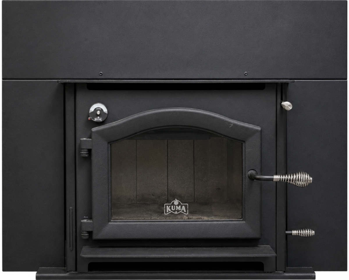 Kuma Alpine LE wood burning fireplace insert with black steel surround