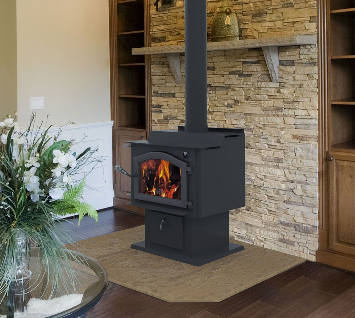 Glowing gas fireplace perfect for coastal evenings in Grays Harbor, WA