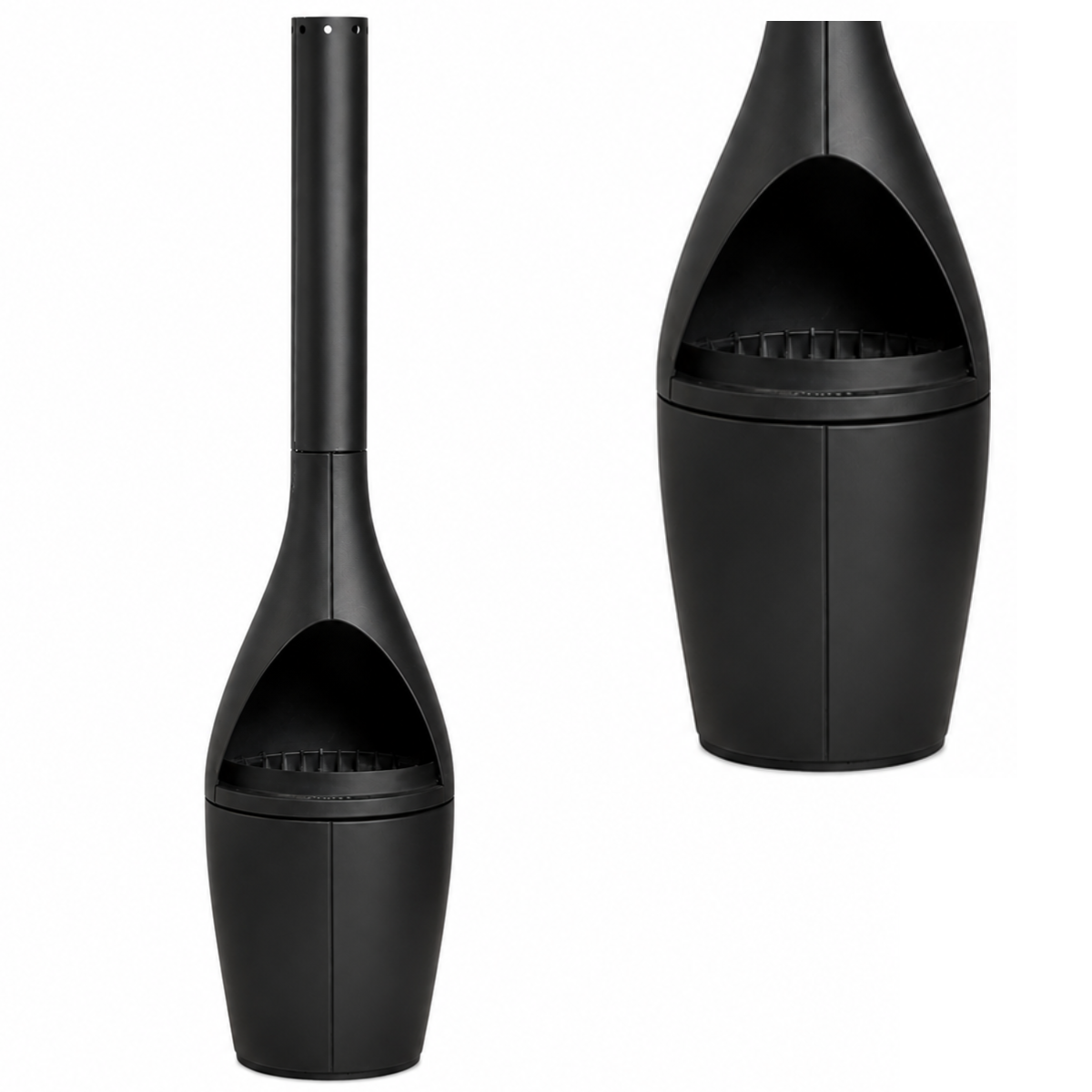 Morso Kamino outdoor wood-burning fireplace in matte black finish