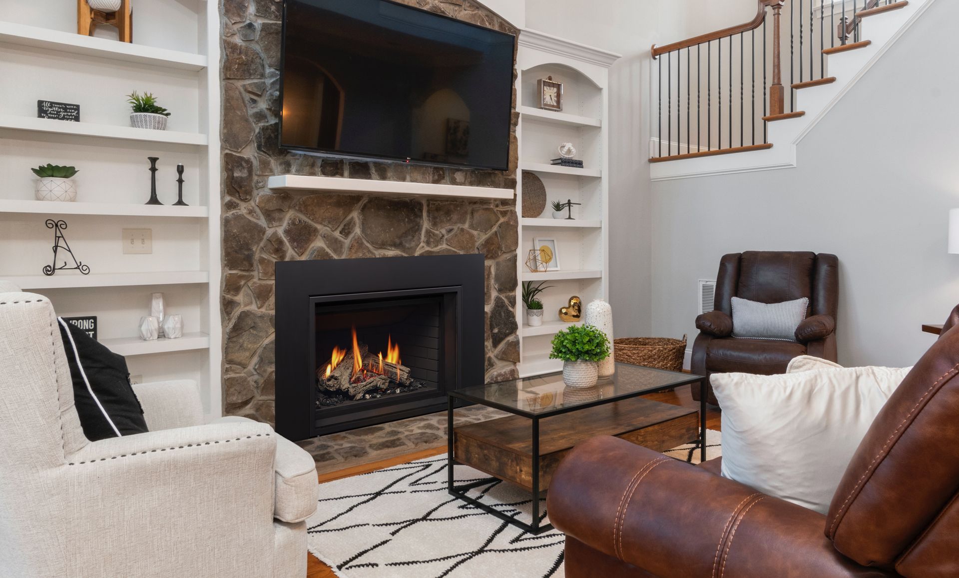 Elegant gas fireplace with timeless, traditional design in a home in Lacey, WA from Capital City Stove & Grill Center