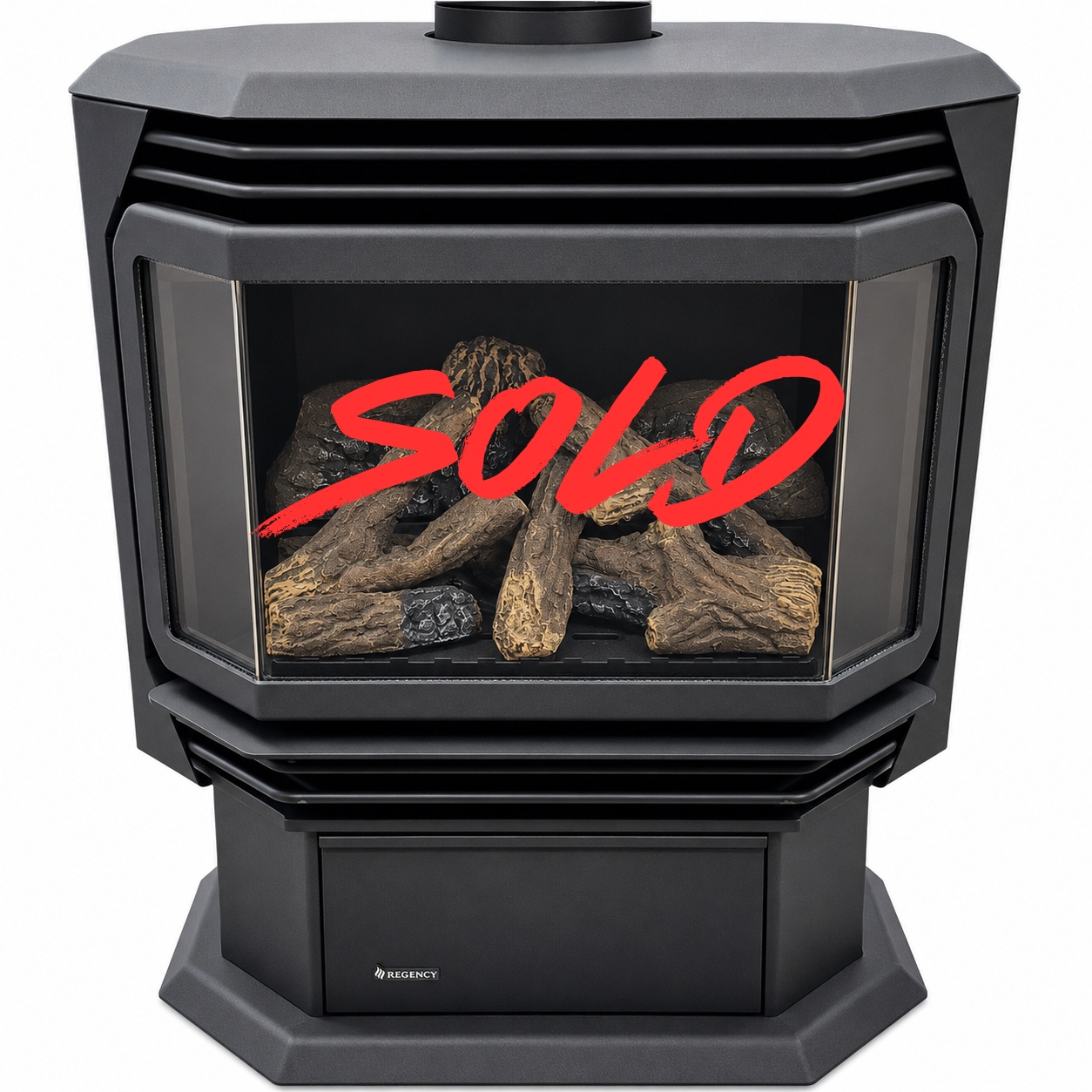Regency U39E direct vent gas stove with three-sided glass viewing area