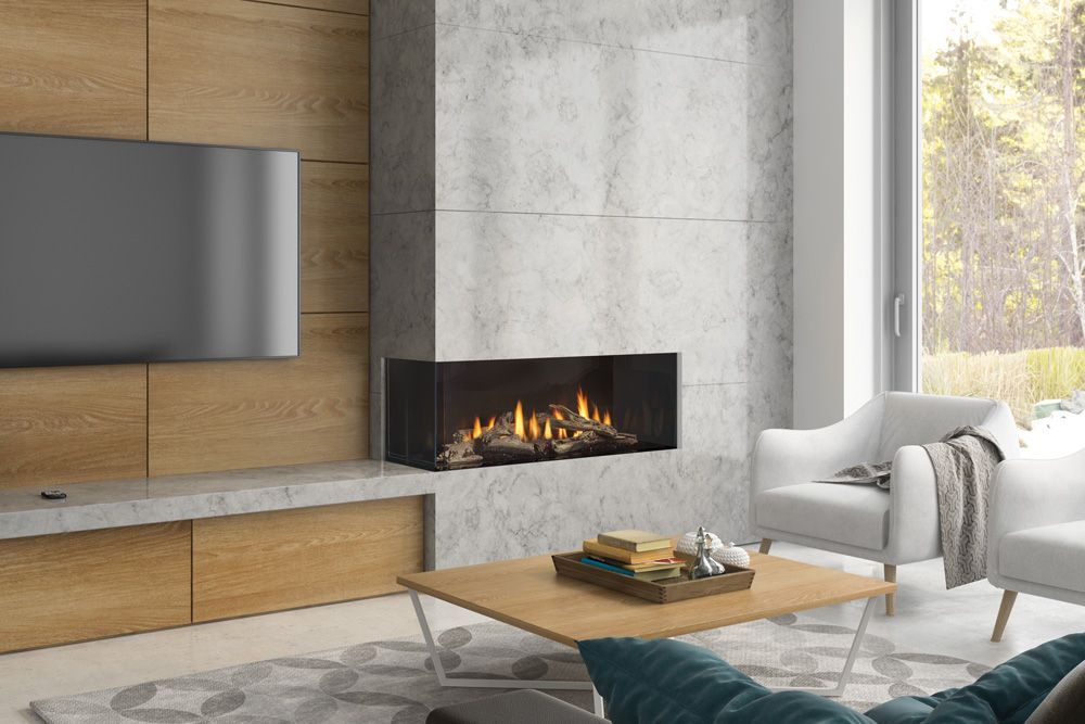 Modern indoor gas fireplace in Olympia, WA available at Capital City Stove & Grill Center
