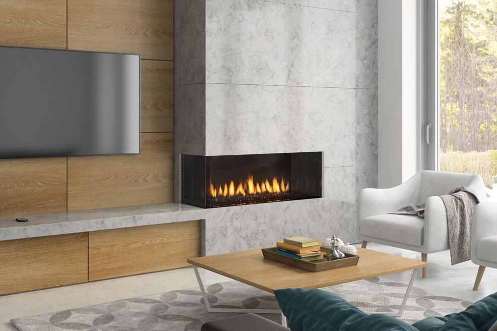 Modern indoor gas fireplace in Olympia, WA available at Capital City Stove & Grill Center