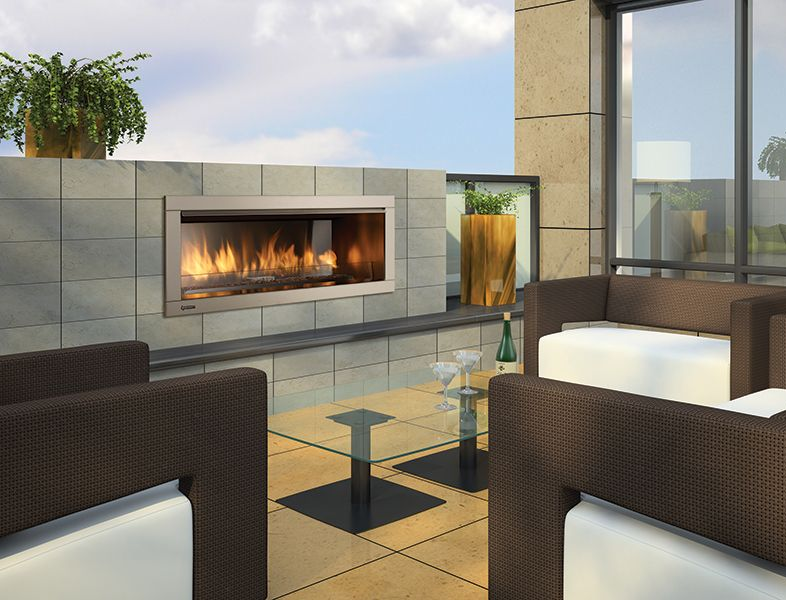 Outdoor gas fireplace in DuPont adding warmth and style available at Capital City Stove & Grill Center