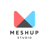 A red , gray , and blue triangle on a white background