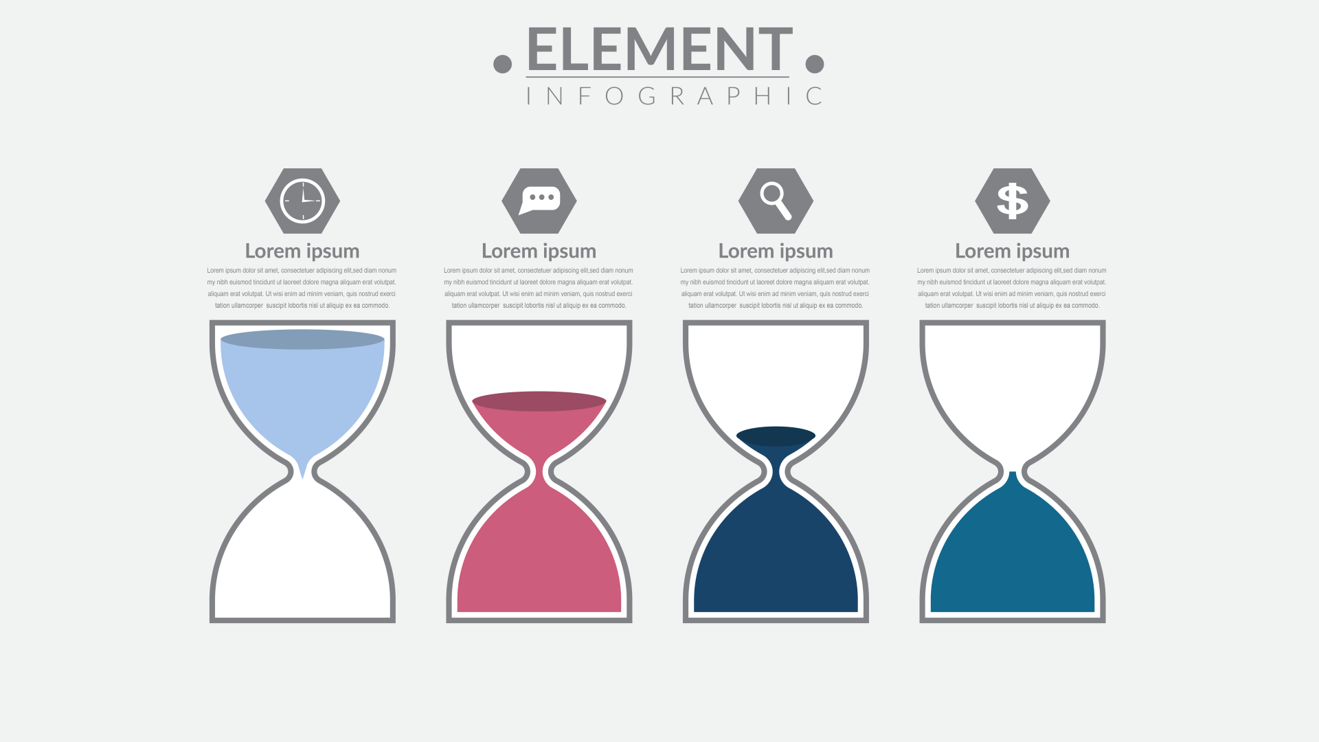 A set of four hourglass icons on a white background.