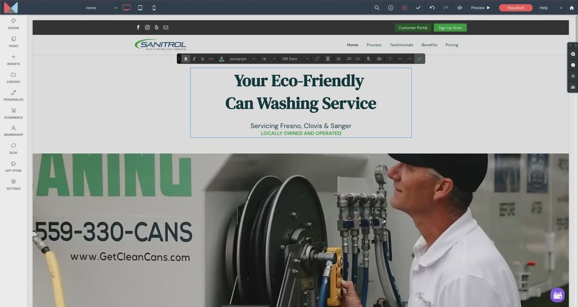 a man is standing in front of a machine that says your eco-friendly can washing service