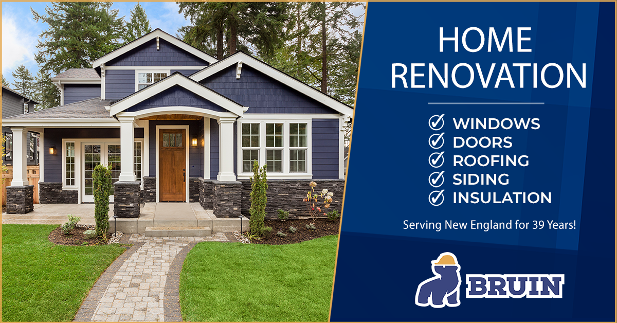 A blue house with a sign that says home renovation