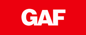 A red background with the word gaf in white letters
