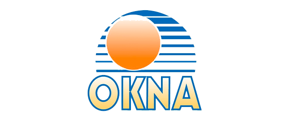 A logo for okna with a sun in the middle