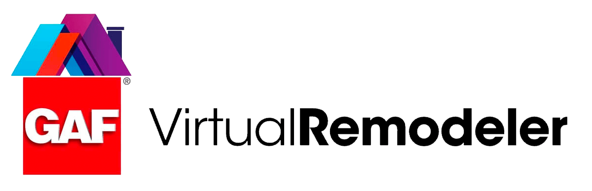 A logo for gaf virtual remodeler with a house on it