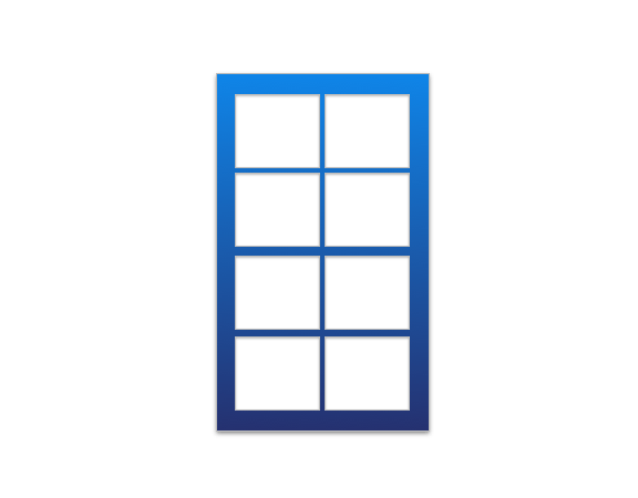 A blue window with white squares on a white background.
