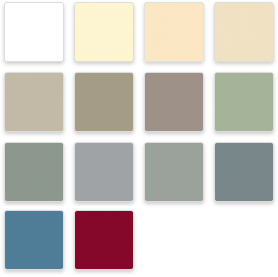 A palette of paint colors with a red square in the middle.