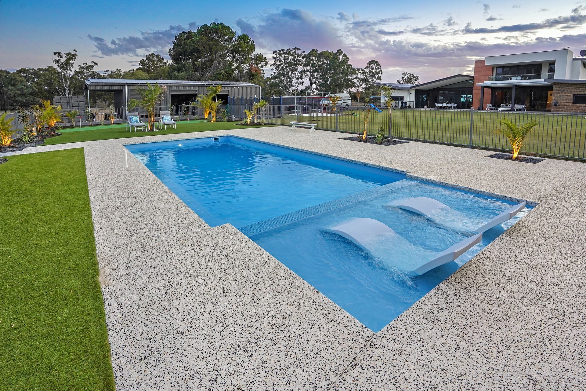 Siena-Aqua Ledge Hamptons Blue Pool — Pools By Design in Warana, QLD