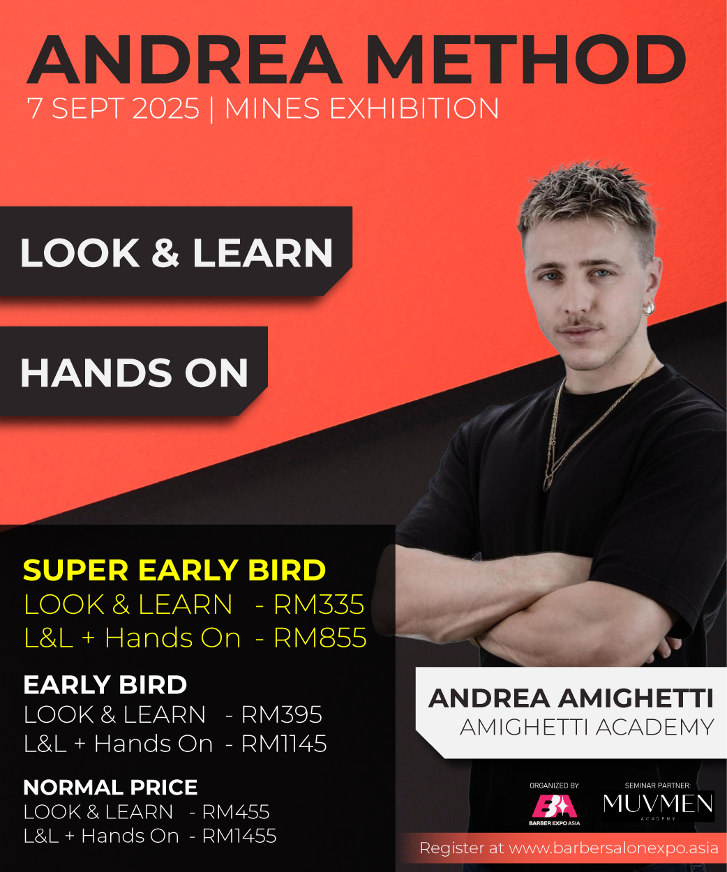 A poster for andrea method shows a man with his arms crossed