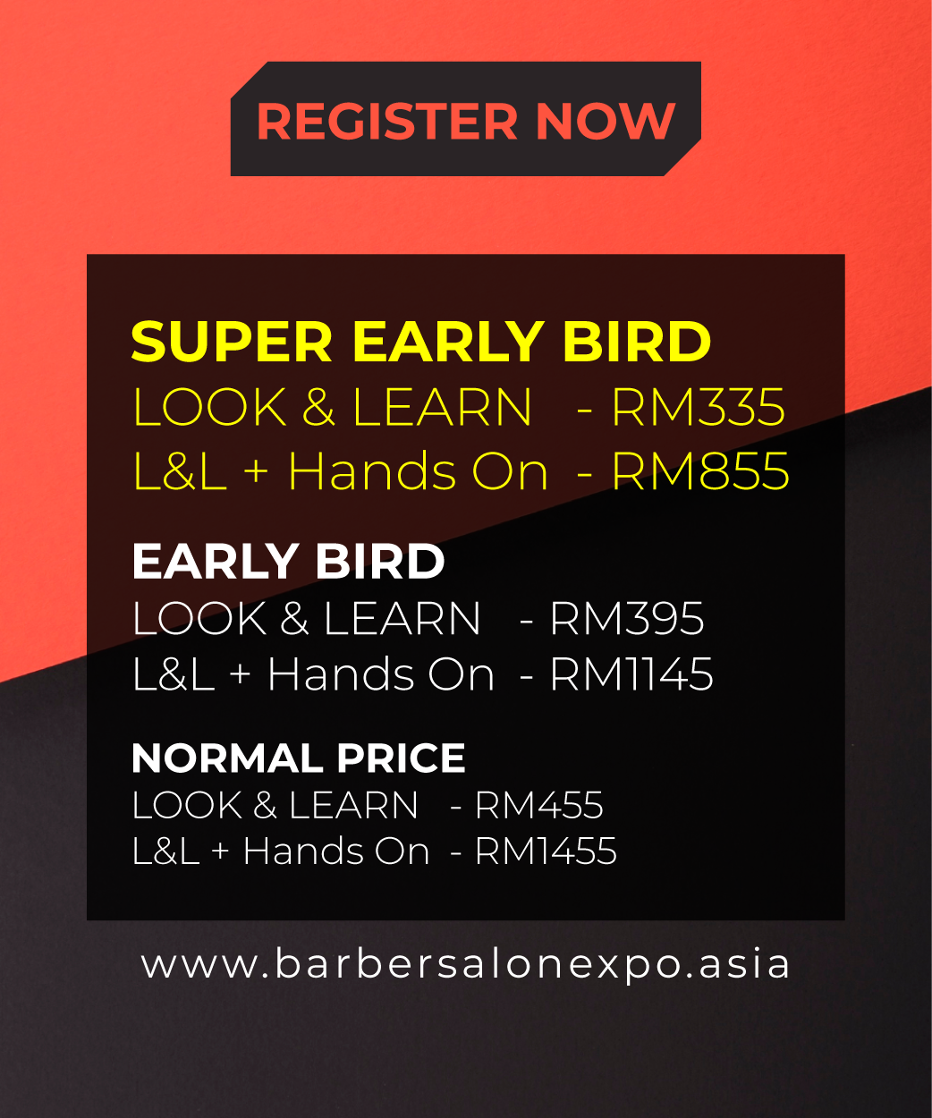 A sign that says register now on it