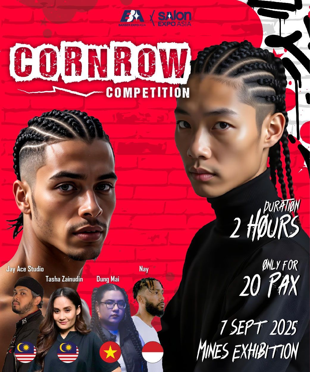 A poster for a cornrow competition with two men on it