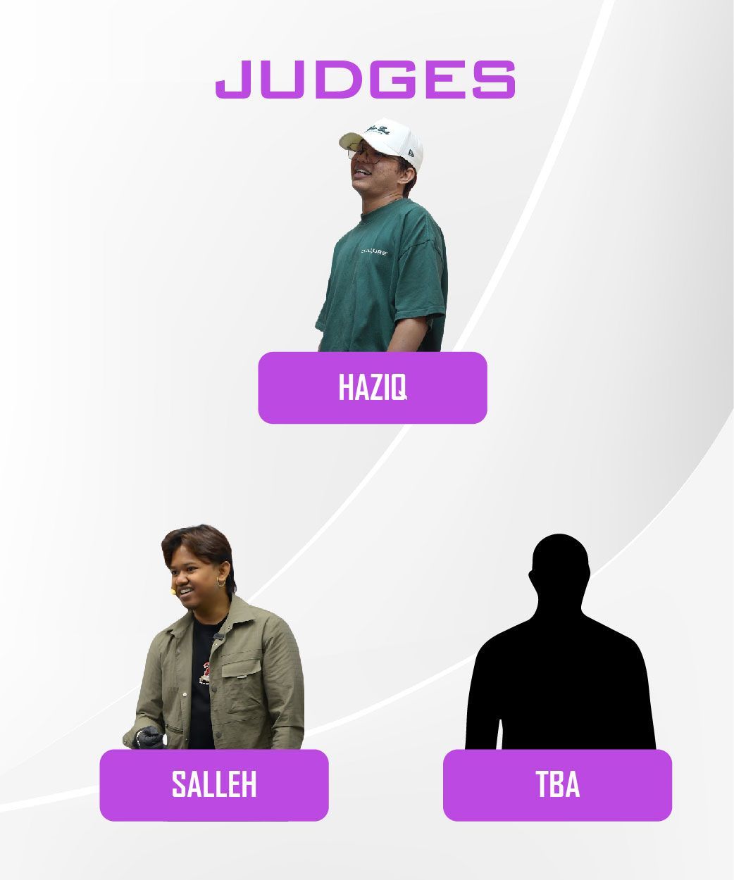 Judges haziq salleh and tba are shown on a white background