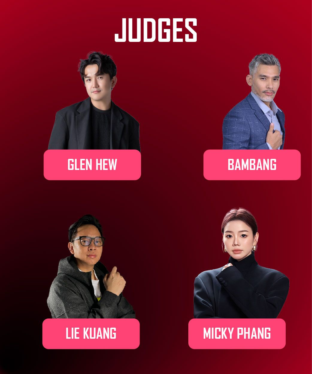 A group of judges including glen hew lie kuang and micky phang