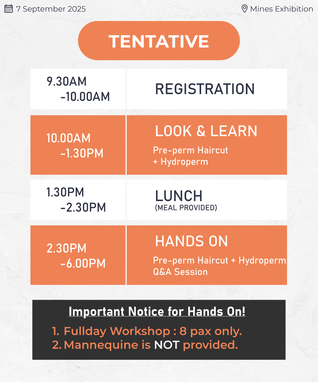 A sign that says ' tentative registration look & learn lunch hands on important notice for hands on '