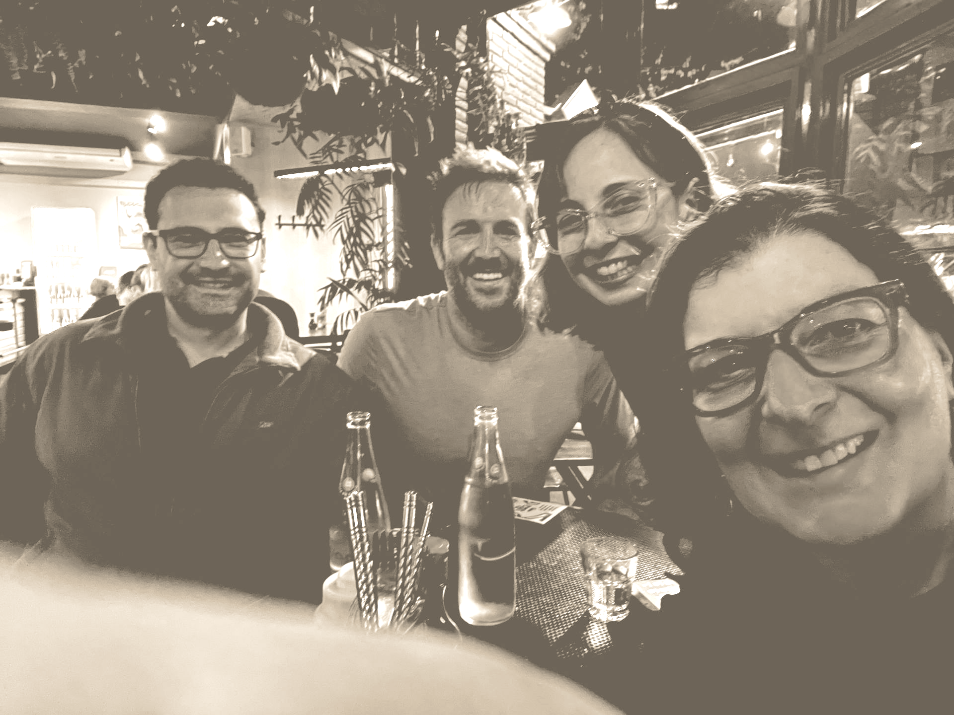 Six people at a dinner table