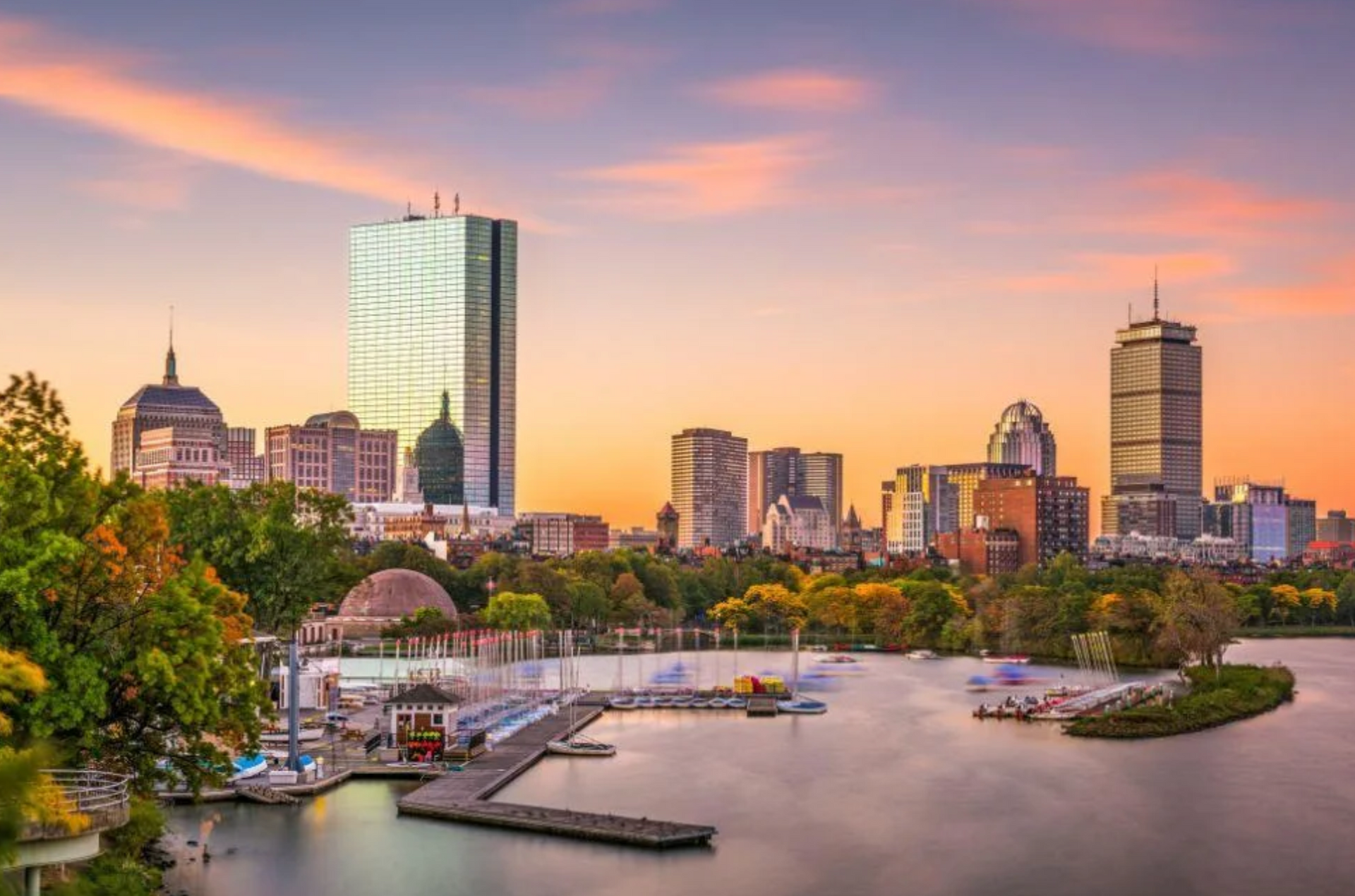 Boston city skyline on the river
