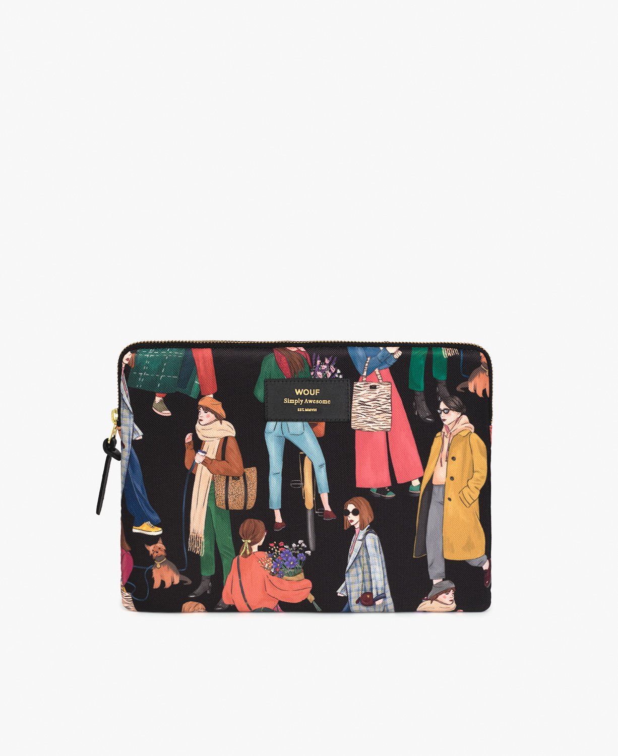 Eine schwarze Brieftasche mit einer Gruppe von Menschen darauf.