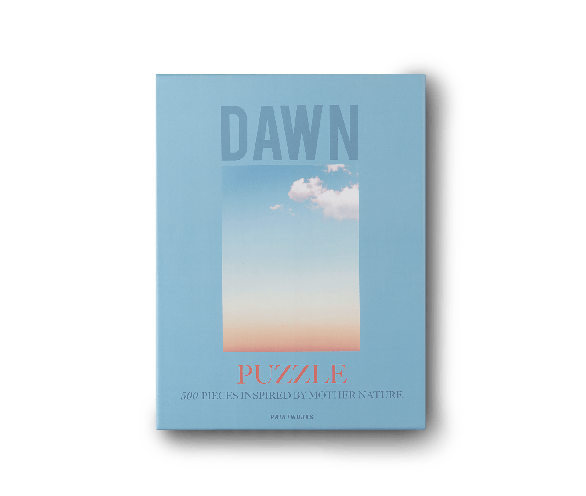 Ein blaues Puzzle mit einem Bild eines bewölkten Himmels auf dem Cover.