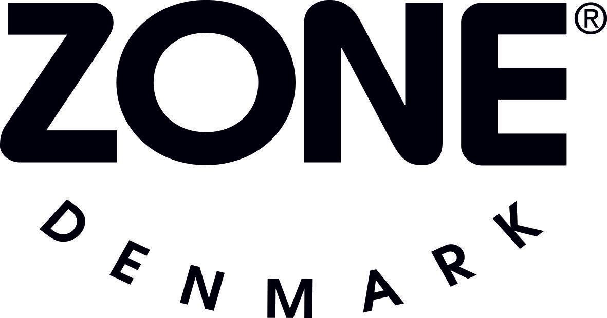 Ein schwarzweißes Logo für Zone Dänemark auf weißem Hintergrund.