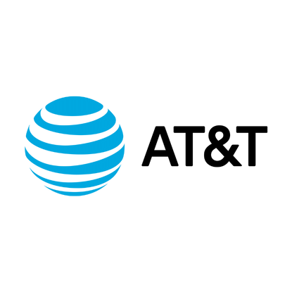 The at & t logo is a blue globe with a black circle in the middle.