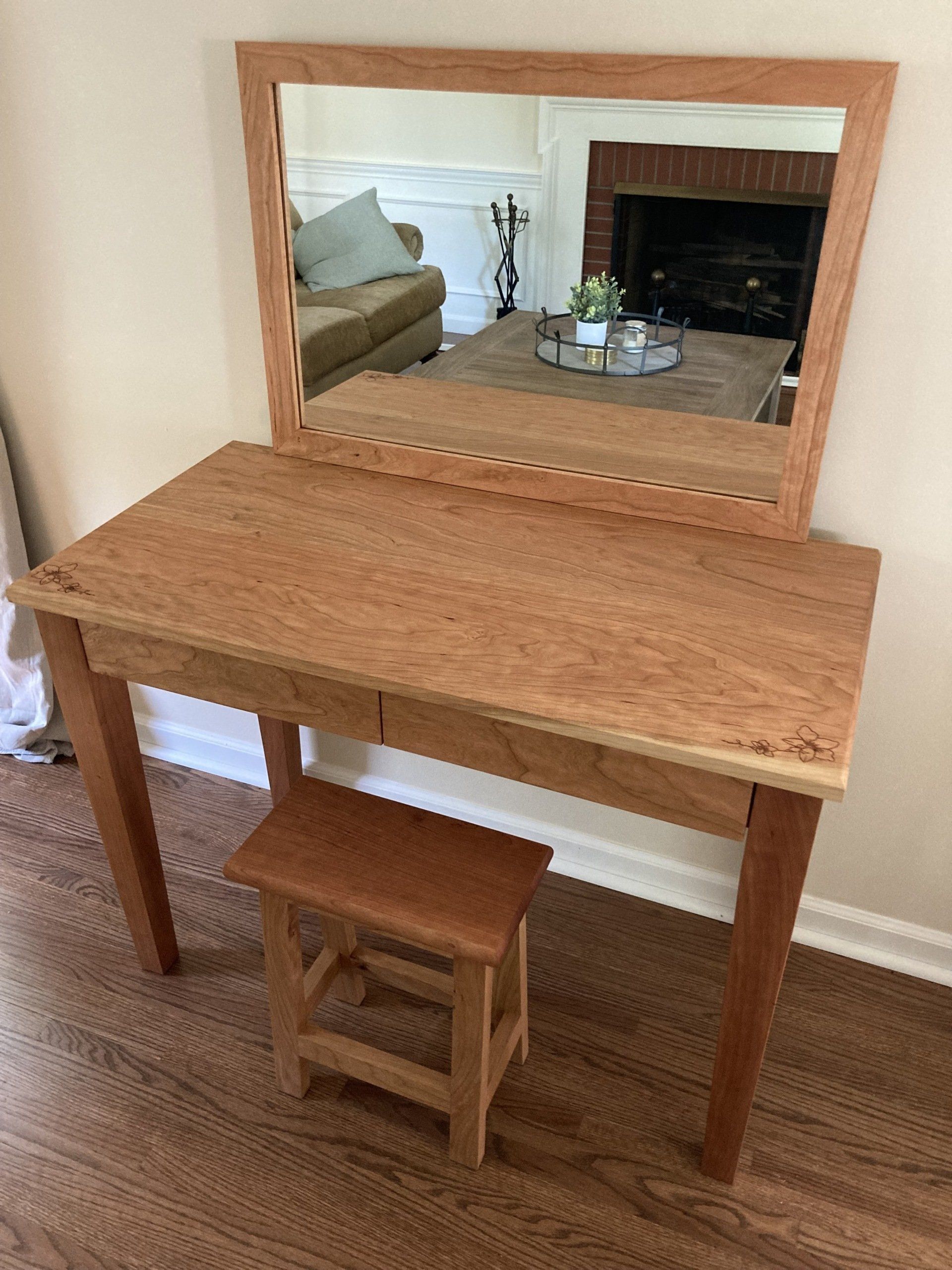 Cherry Vanity and Stool
