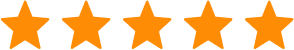 Five orange stars in a row, rating scale.