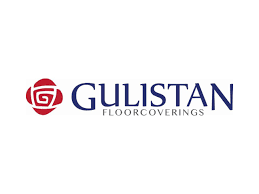 Gulistan Floorcoverings logo: Red rose emblem, dark blue text.