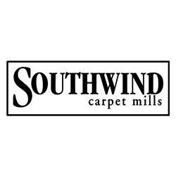 Logo for Southwind carpet mills, with text inside a black rectangle.