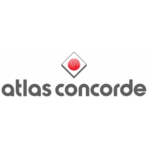 Atlas Concorde logo: gray text below a red and white design within a gray diamond.