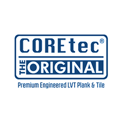 Logo for COREtec The Original LVT Plank & Tile in blue and white.