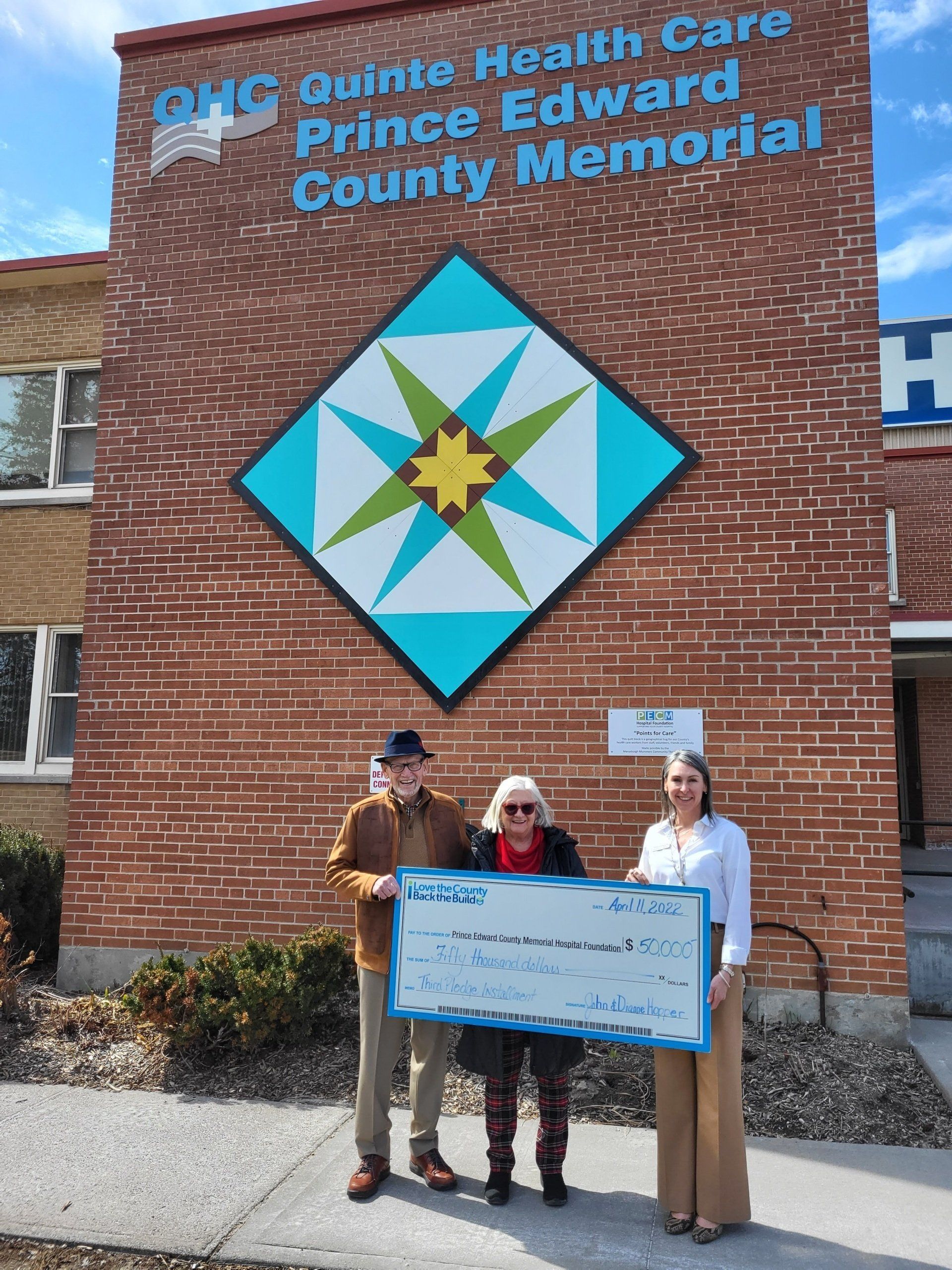 Pictured outside in front of the barn quilt at QHC PECMH from left: John and Dianne Hopper with Shannon Coull, executive director of the PECMH Foundation.