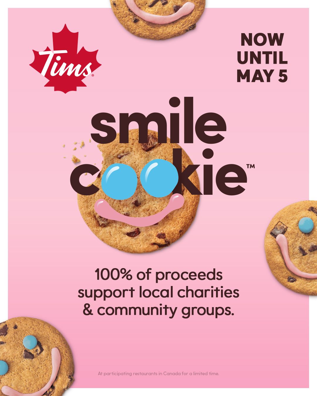 Smile Cookie Week at Tim Hortons runs April 29 to May 5, 2024.