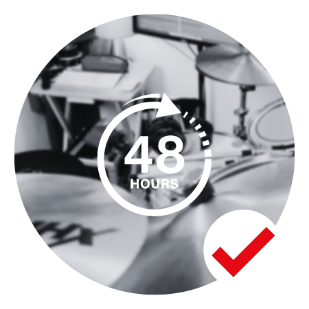 Circle with a drum set background, a 