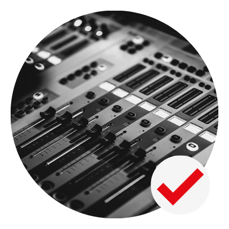 Audio mixing console, with a red check mark overlay.