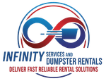 Logo for Infinity Services: an infinity symbol with a dumpster, company name and tagline.