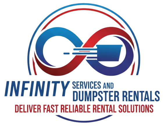 Logo for Infinity Services: an infinity symbol with a dumpster, company name and tagline.
