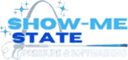 Logo for "Show-Me State Pressure & Softwashing" with blue and grey text and a stylized cleaning tool.
