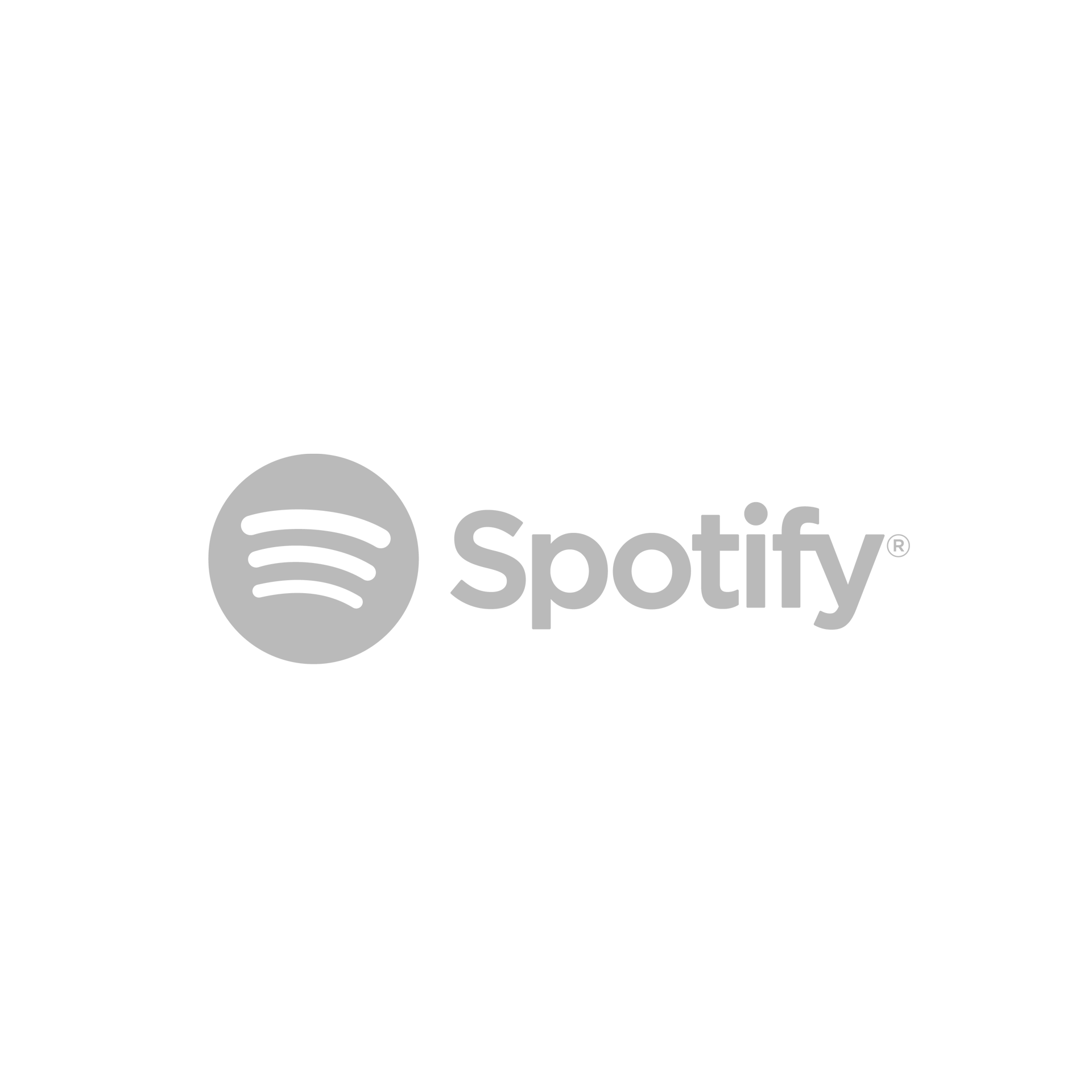 Il logo Spotify è grigio su sfondo bianco.