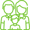 A green line icon of a family standing next to each other.