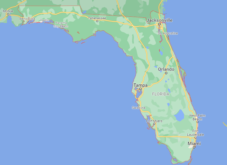 A map of florida is shown on a blue background.