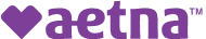 The aetna logo is purple with a heart in the middle.