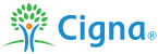 A cigna logo with a tree and a person in the middle.